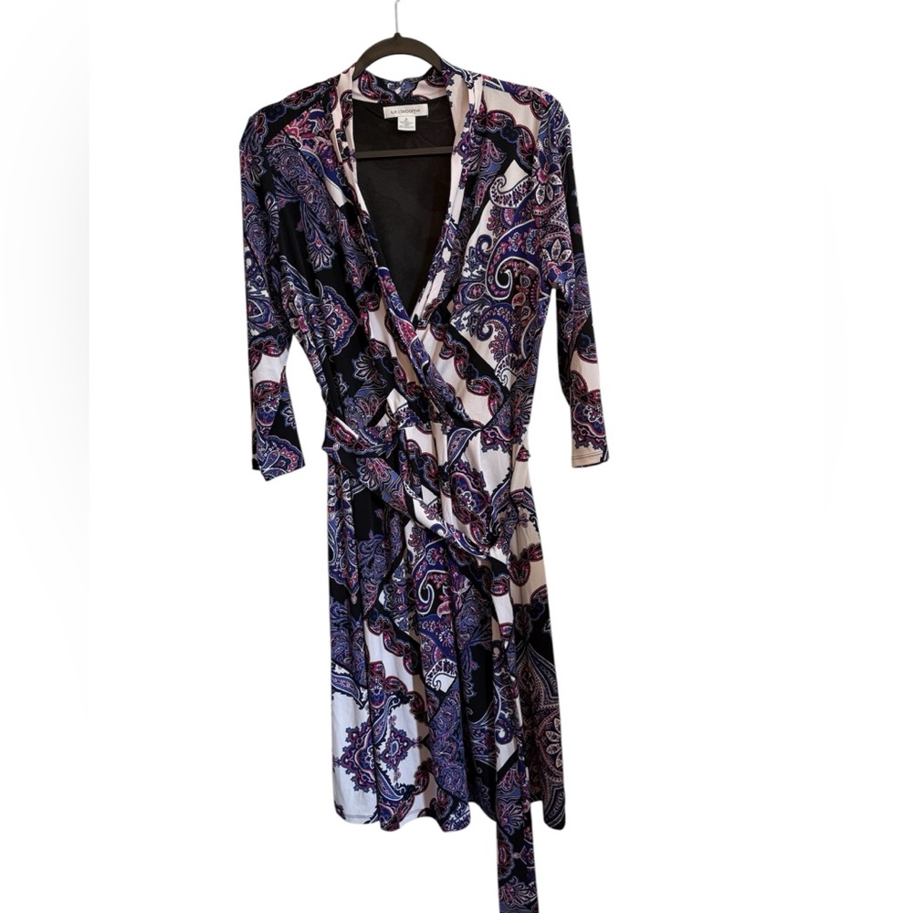 Liz Claiborne Purple Paisley Long Sleeve Wrap Dress